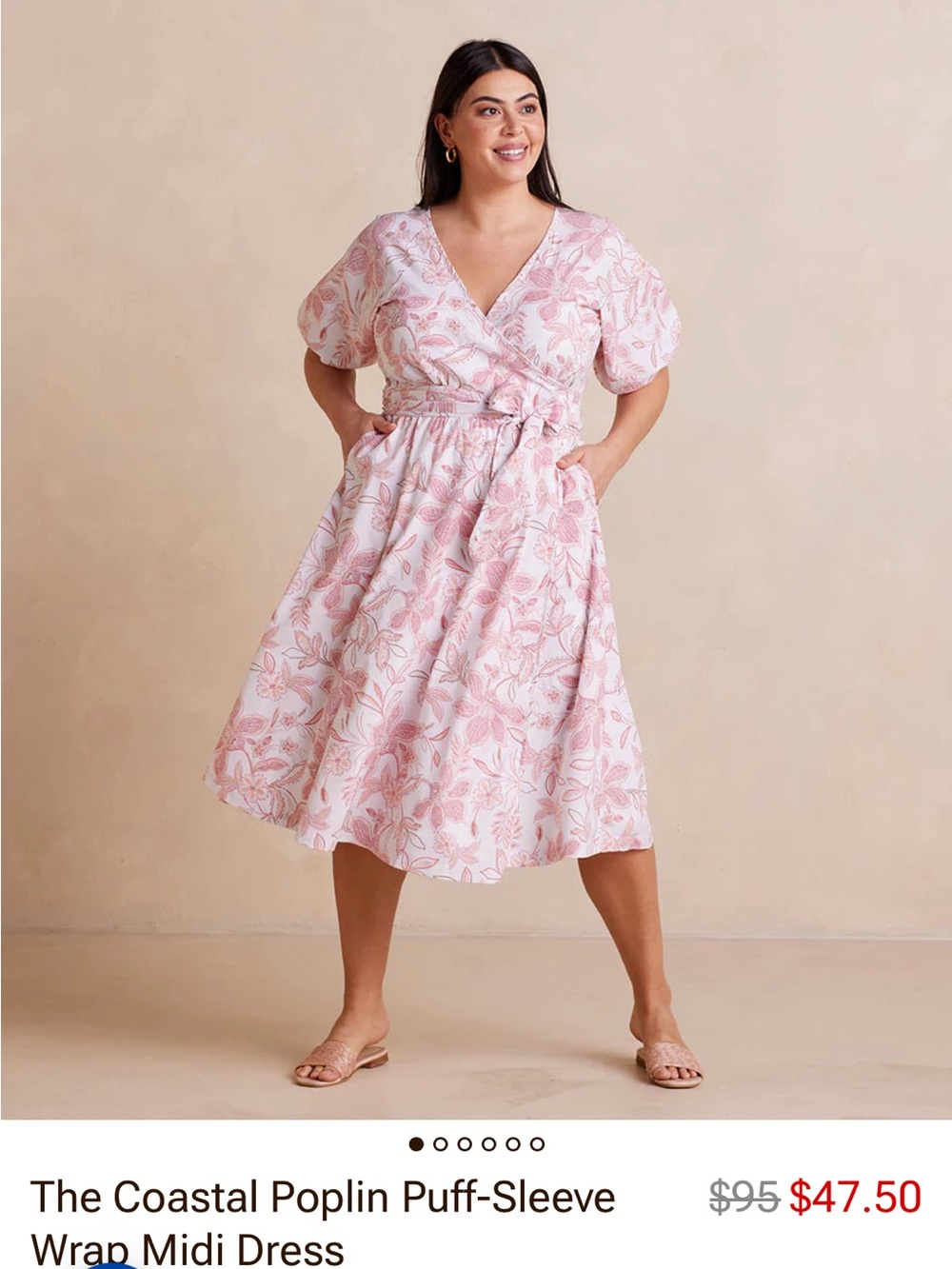 summersalt Pink Floral Wrap Midi Dress